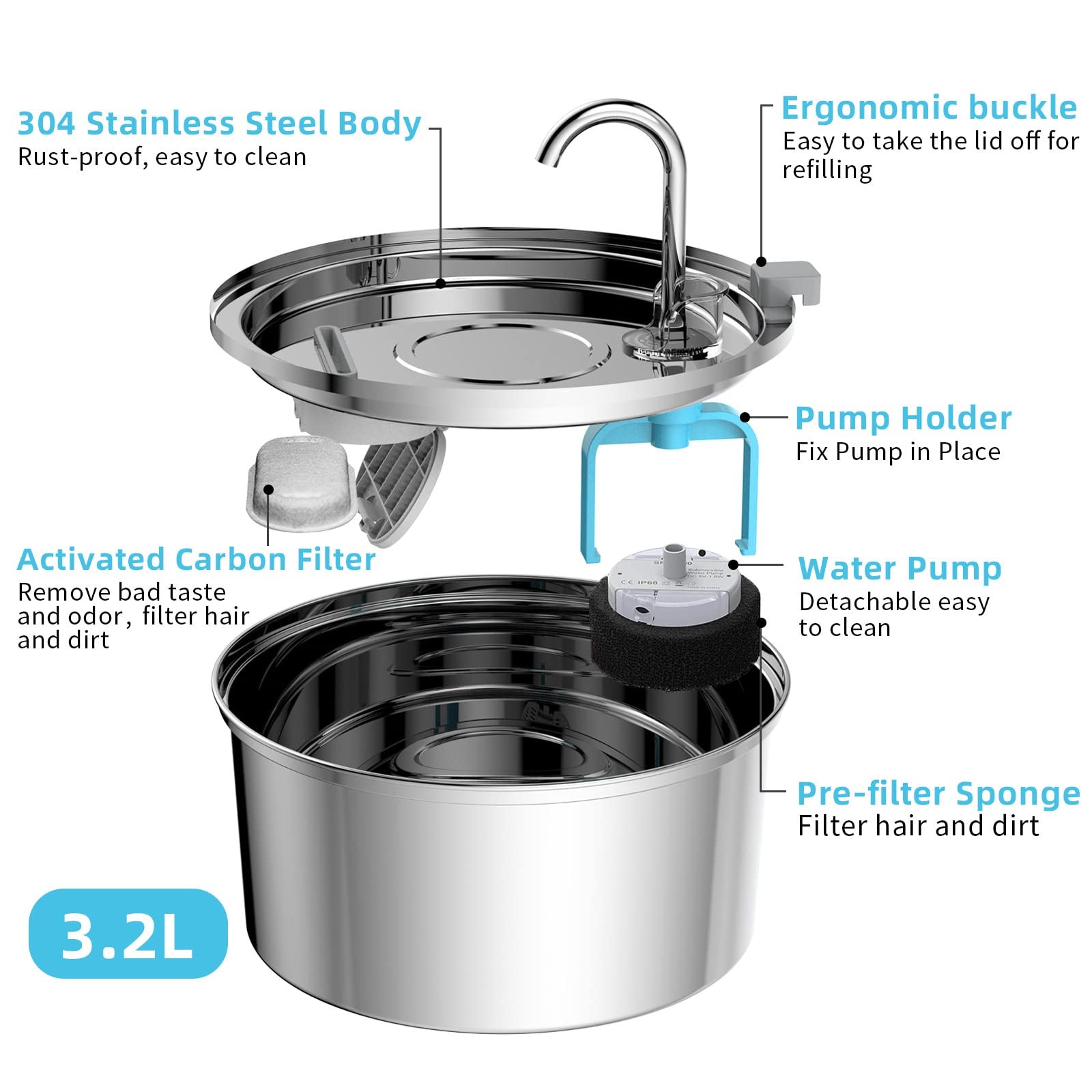 FreshFlow Stainless Pet Fountain for Healthy Daily Hydration