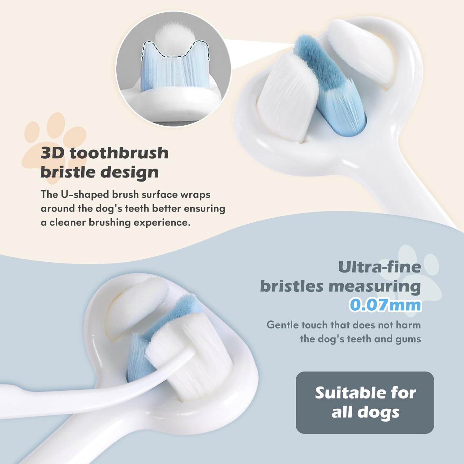 Gentle 3-Sided Dog Toothbrush for Sensitive Teeth and Gums