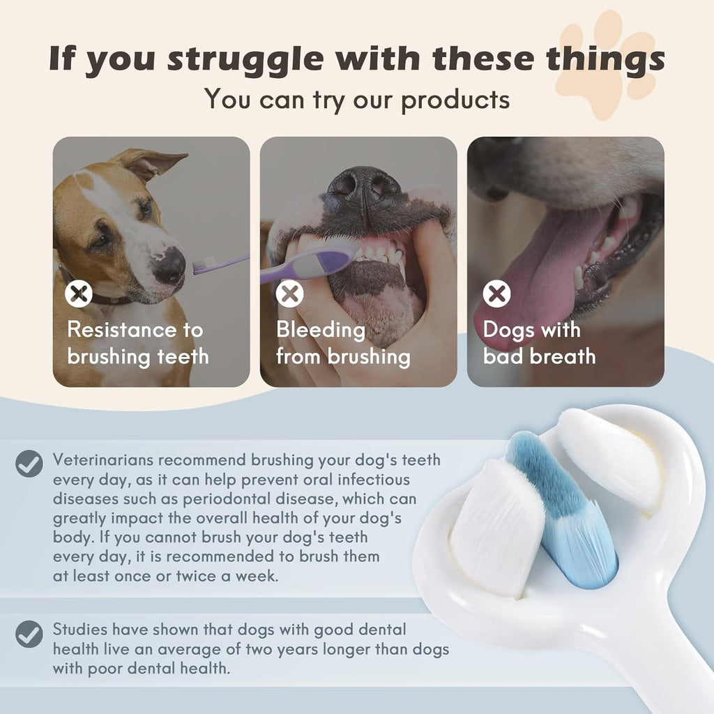 Gentle 3-Sided Dog Toothbrush for Sensitive Teeth and Gums