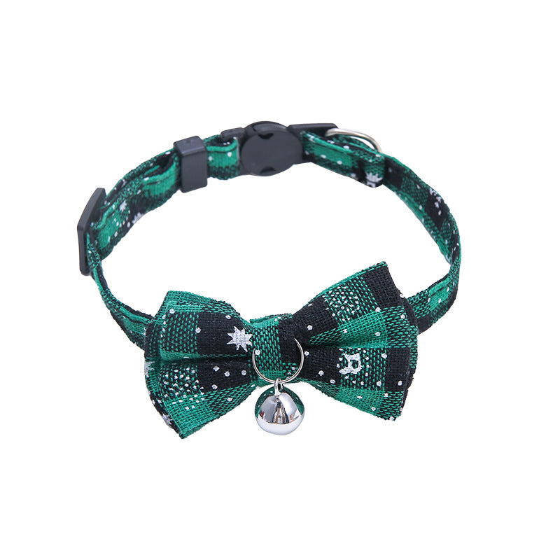 Christmas Plaid Bow Tie Collar for Small Dogs & Cats – Quick Release + Bell