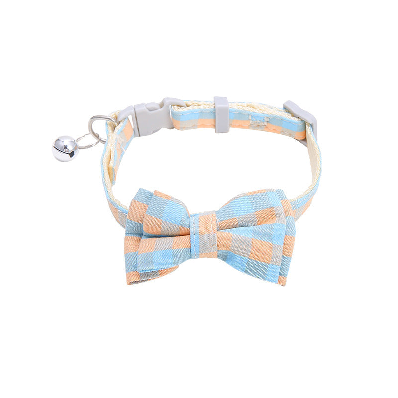 Christmas Plaid Bow Tie Collar for Small Dogs & Cats – Quick Release + Bell