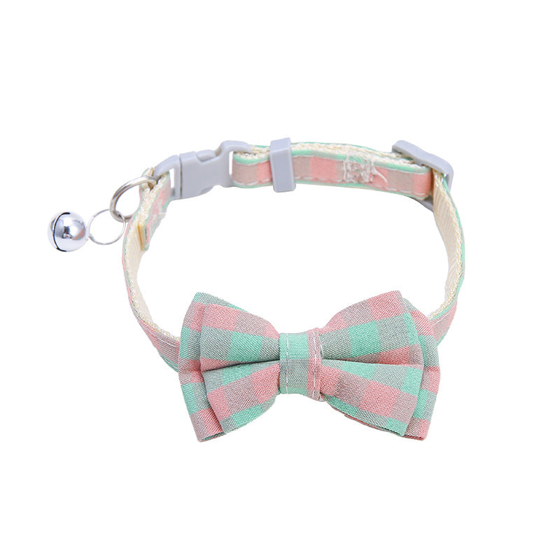Christmas Plaid Bow Tie Collar for Small Dogs & Cats – Quick Release + Bell