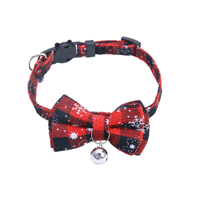 Christmas Plaid Bow Tie Collar for Small Dogs & Cats – Quick Release + Bell