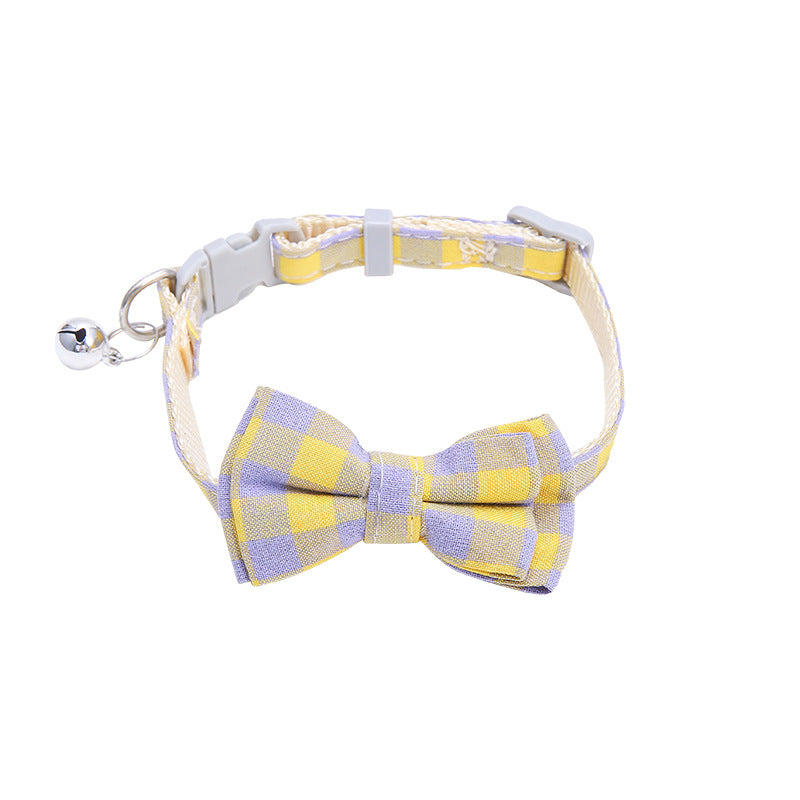 Christmas Plaid Bow Tie Collar for Small Dogs & Cats – Quick Release + Bell