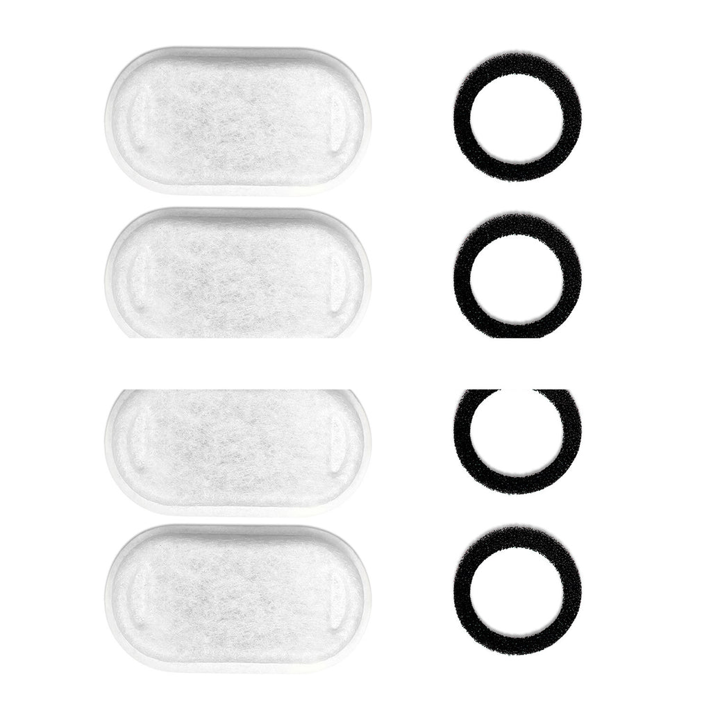 Set of white oval filters and black circular gaskets on a white background